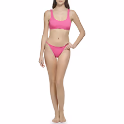 Calvin Klein Womens Standard Sporty Bra Top Removable Soft Cups Skinny Strap Bikini Bottom 2 Piece Set  Rose Silky Rib