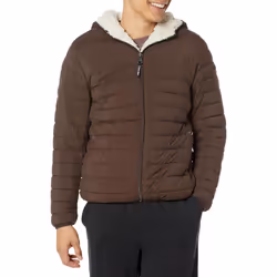 Calvin Klein Men's Hooded Down Jacket Quilted Coat Sherpa Lined Bro