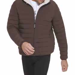 Calvin Klein Men's Hooded Down Jacket  Quilted Coat  Sherpa Lined  Bro