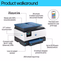 HP OfficeJet Pro 9125e Wireless All-in-One Color Printer, Instant Ink; Two-sided printing - Additional view 4