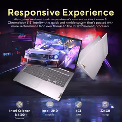 Lenovo Ideapad 3 15.6"" FHD Chromebook  Intel Celeron N4500  4GB RAM  224GB Storage (64GB SSD+160GB Docking Station Set)  Intel UHD Graphics