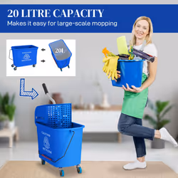 HOMCOM Mop Bucket with Wringer on Wheels for Floor Cleaning  21 Quart  Separate Dirty and Clean Water  Blue