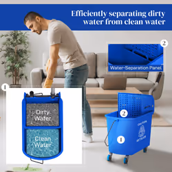 HOMCOM Mop Bucket with Wringer on Wheels for Floor Cleaning  21 Quart  Separate Dirty and Clean Water  Blue