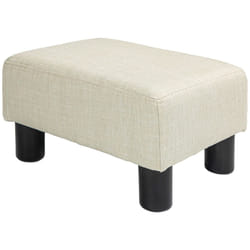 HOMCOM Ottoman Foot Rest  Small Foot Stool with Linen Fabric Upholstery and Plastic Legs  Cube Ottoman for Living Room  Beige