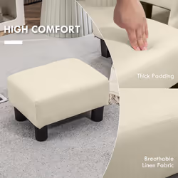 HOMCOM Ottoman Foot Rest  Small Foot Stool with Linen Fabric Upholstery and Plastic Legs  Cube Ottoman for Living Room  Beige