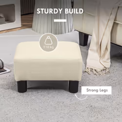HOMCOM Ottoman Foot Rest  Small Foot Stool with Linen Fabric Upholstery and Plastic Legs  Cube Ottoman for Living Room  Beige