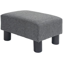 HOMCOM Ottoman Foot Rest  Small Foot Stool with Linen Fabric Upholstery and Plastic Legs  Cube Ottoman for Living Room  Charcoal Gray