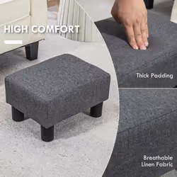 HOMCOM Ottoman Foot Rest  Small Foot Stool with Linen Fabric Upholstery and Plastic Legs  Cube Ottoman for Living Room  Charcoal Gray