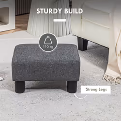 HOMCOM Ottoman Foot Rest  Small Foot Stool with Linen Fabric Upholstery and Plastic Legs  Cube Ottoman for Living Room  Charcoal Gray