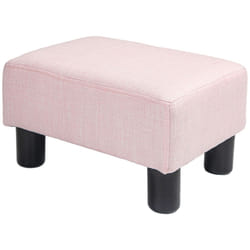 HOMCOM Ottoman Foot Rest  Small Foot Stool with Linen Fabric Upholstery and Plastic Legs  Cube Ottoman for Living Room  Pink