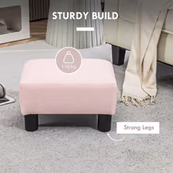 HOMCOM Ottoman Foot Rest  Small Foot Stool with Linen Fabric Upholstery and Plastic Legs  Cube Ottoman for Living Room  Pink