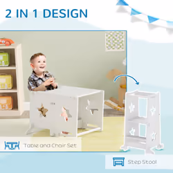 Qaba 2 in 1 Toddler Tower  Toddler Step Stool  Kids Kitchen Stool Helper with Safety Rail  Bathroom  Sink  Kitchen & Counter Step Stool for Toddlers 3