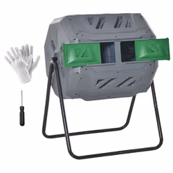 Outsunny Tumbling Compost Bin Outdoor 360 Dual Chamber Rotating Composter 43 Gallon  Light Gray