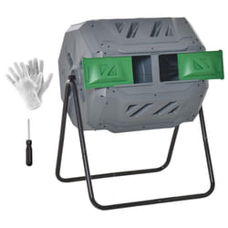 Outsunny Tumbling Compost Bin Outdoor 360 Dual Chamber Rotating Composter 43 Gallon  Light Gray