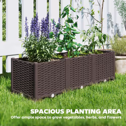 Outsunny 4 x 1 x 1 ft Raised Garden Bed  Indoor Outdoor Plastic Planter Box with Drainage Holes for Vegetables  Herbs  Flowers & Succulents  Brown
