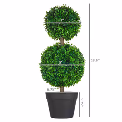 HOMCOM Set of 2 23.5"""" Artificial Ball Boxwood Topiary Trees with Pot  Indoor Outdoor Fake Plants for Home Office & Living Room Decor