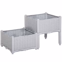 Outsunny 2 Piece Raised Garden Bed with Legs Self-Watering Planter Box Raised Bed to Grow Flowers Herbs & Vegetables Gray