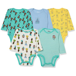 Amazon Essentials Baby girls Disney  Marvel  Star Wars Long-Sleeve Bodysuits  Pack of 5  Princess Wish  Preemie