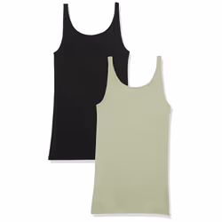 Amazon Essentials Women's Slim-Fit Thin Strap Tank  Pack of 2  Black/Light Sage Green  X-Large
