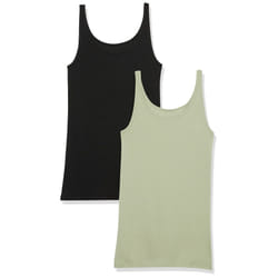 Amazon Essentials Women's Slim-Fit Thin Strap Tank  Pack of 2  Black/Light Sage Green  X-Large