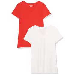 Amazon Essentials Women's Classic-Fit Short-Sleeve V-Neck T-Shirt  Pack of 2  Red/White  X-Small