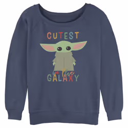 Juniors Star Wars The Mandalorian Grogu Cutest in the Galaxy Sweatshirt  Blue Heather  Medium