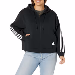 adidas Women's Future Icon Three Stripes Full-Zip Hoodie Black Large