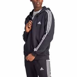 adidas Men's Essentials Fleece 3-Stripes Full-Zip Black Medium