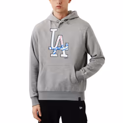 New Era Mens Los Angeles Dodgers Doube Logo Pullover Hoody Hoodie - Grey - S, Grey