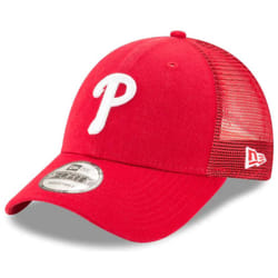 New Era MLB The League 9FORTY Team Color Primary Logo Mesh Trucker Adjustable Hat Cap One Size Fits All - Philadelphia Phillies Red