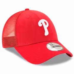 New Era MLB The League 9FORTY Team Color Primary Logo Mesh Trucker Adjustable Hat Cap One Size Fits All - Philadelphia Phillies Red