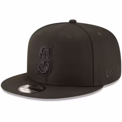 New Era MLB 9FIFTY Black Black Primary Logo Team Adjustable Snapback Hat Cap One Size Fits All - Seattle Mariners Black
