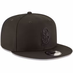 New Era MLB 9FIFTY Black Black Primary Logo Team Adjustable Snapback Hat Cap One Size Fits All - Seattle Mariners Black
