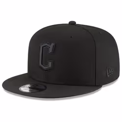 New Era MLB 9FIFTY Black Black Primary Logo Team Adjustable Snapback Hat Cap One Size Fits All - Cleveland Guardians Black