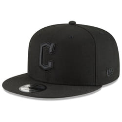 New Era MLB 9FIFTY Black Black Primary Logo Team Adjustable Snapback Hat Cap One Size Fits All - Cleveland Guardians Black