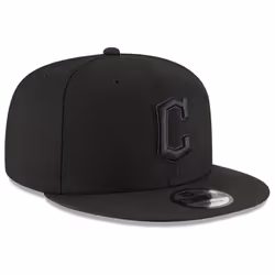 New Era MLB 9FIFTY Black Black Primary Logo Team Adjustable Snapback Hat Cap One Size Fits All - Cleveland Guardians Black