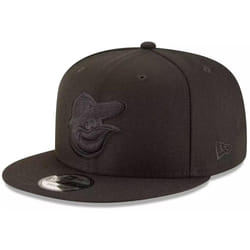 New Era MLB 9FIFTY Black Black Primary Logo Team Adjustable Snapback Hat Cap One Size Fits All - Baltimore Orioles Black