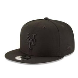 New Era MLB 9FIFTY Black Black Primary Logo Team Adjustable Snapback Hat Cap One Size Fits All - New York Mets Black