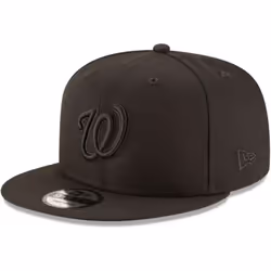 New Era MLB 9FIFTY Black Black Primary Logo Team Adjustable Snapback Hat Cap One Size Fits All - Washington Nationals Black