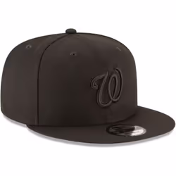New Era MLB 9FIFTY Black Black Primary Logo Team Adjustable Snapback Hat Cap One Size Fits All - Washington Nationals Black