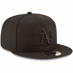 New Era MLB 9FIFTY Black Black Primary Logo Team Adjustable Snapback Hat Cap One Size Fits All - Oakland Athletics Black