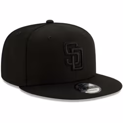 New Era MLB 9FIFTY Black Black Primary Logo Team Adjustable Snapback Hat Cap One Size Fits All - San Diego Padres Black