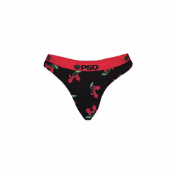 Playboy 862669-xsmall Playboy Cherries PSD Thong, Black - Extra Small