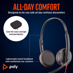 Blackwire 3225 Wired Headset - Noise-Canceling Mic â Stereo Design - Connect to PC/Mac/Mobile via USB-C, USB-A, or 3.5mm - Works w/Teams, Zoom