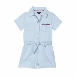 Tommy Hilfiger Girls' Denim Romper with Tie Front Belt and Snap Closur
