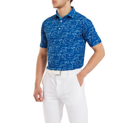 FootJoy Mens 2024 Doodle Print Four Way Stretch Golf Course Polo Shirt - XL, Deep Blue
