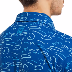 FootJoy Mens 2024 Doodle Print Four Way Stretch Golf Course Polo Shirt - XL, Deep Blue
