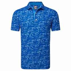 FootJoy Mens 2024 Doodle Print Four Way Stretch Golf Course Polo Shirt - XL, Deep Blue