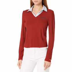 Tommy Hilfiger Women's Attached Woven Ribbed Vneck Shirt Top Sun Drie