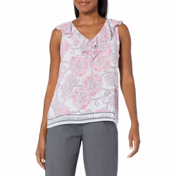 Tommy Hilfiger Women's Printed Chiffon Ruffle Vneck  Peony Multi